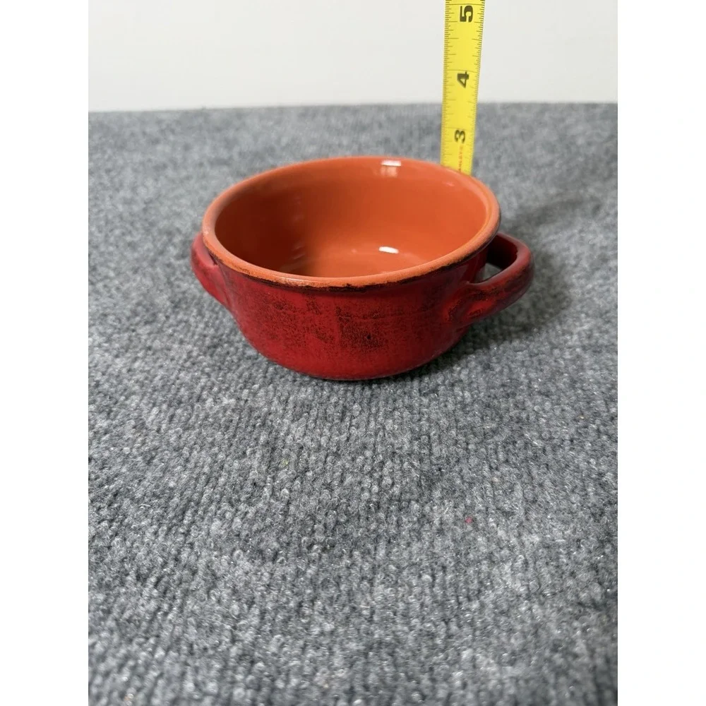 De Silva Red Glossy Ceramic Handled Bowl Round Made in Italy